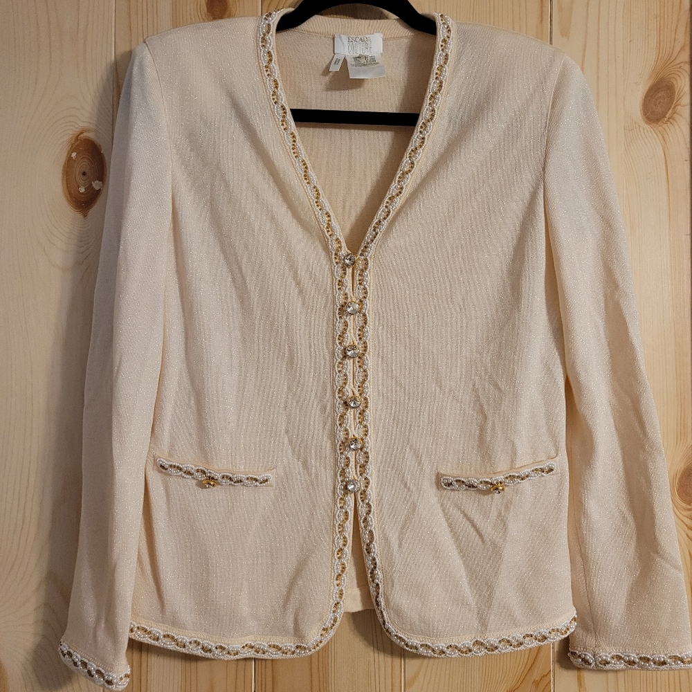 Escada Couture Vintage Cream Beaded 2 Piece Sweater Set Size 34 or 4